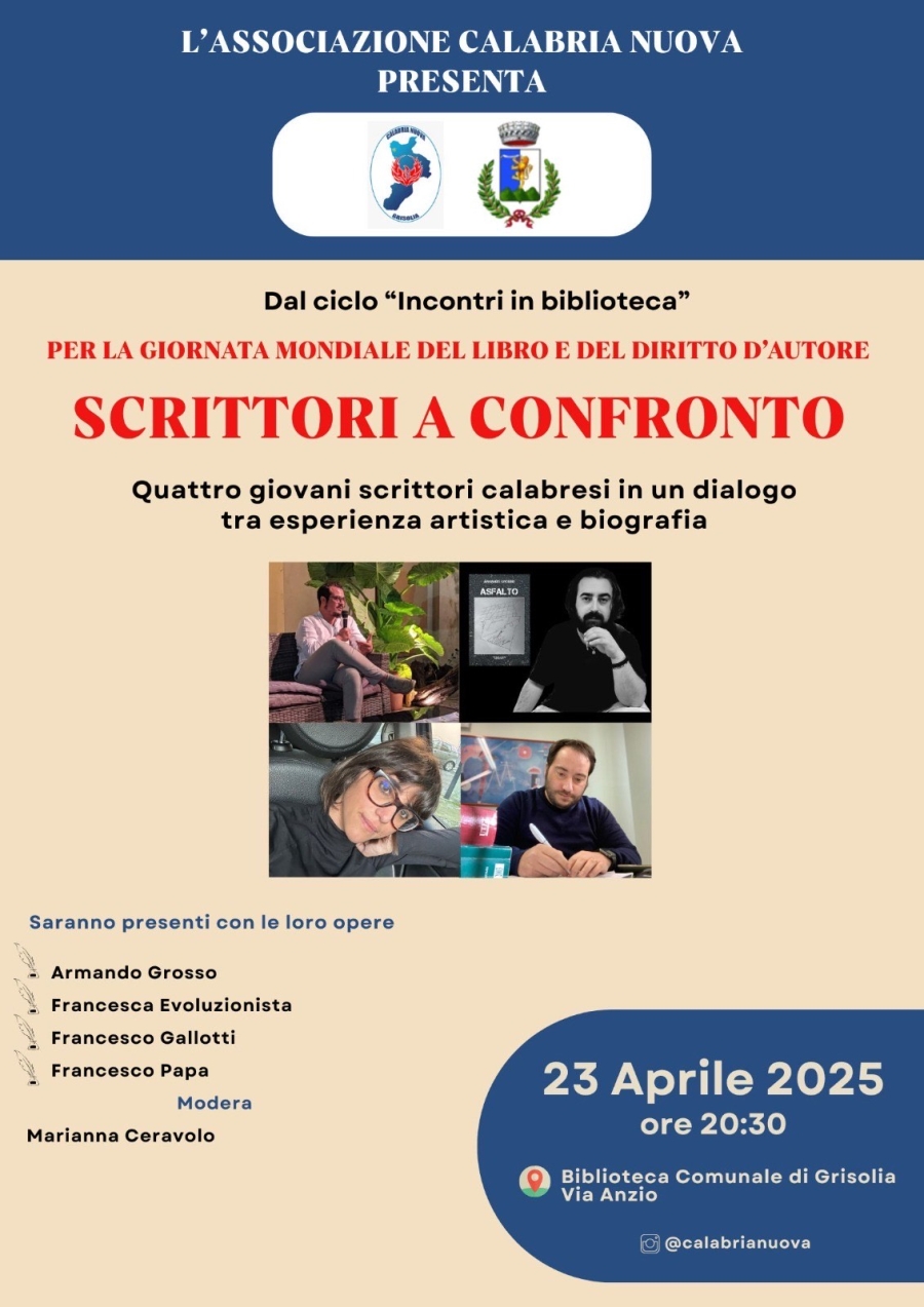 Grisolia. SCRITTORI A CONFRONTO. Quattro giovani voci calabresi si raccontano tra arte e vita.