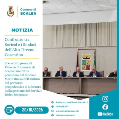 SCALEA. 𝐒𝐞𝐫𝐯𝐢𝐳𝐢𝐨 𝐈𝐝𝐫𝐢𝐜𝐨 𝐈𝐧𝐭𝐞𝐠𝐫𝐚𝐭𝐨, 𝐜𝐨𝐧𝐟𝐫𝐨𝐧𝐭𝐨 𝐚 𝐒𝐜𝐚𝐥𝐞𝐚 𝐭𝐫𝐚 𝐒𝐨𝐫𝐢𝐜𝐚𝐥 𝐞 𝐢 𝐬𝐢𝐧𝐝𝐚𝐜𝐢 𝐝𝐞𝐥𝐥'𝐀𝐥𝐭𝐨 𝐓𝐢𝐫𝐫𝐞𝐧𝐨 𝐂𝐨𝐬𝐞𝐧𝐭𝐢𝐧𝐨.